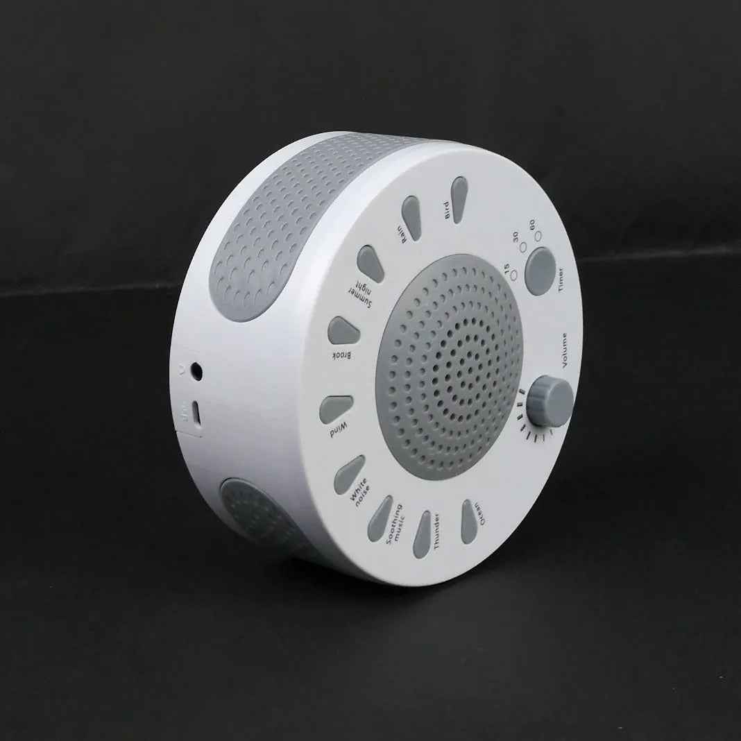 White noise sleep instrument with volume control and headphone jack in compact packaging