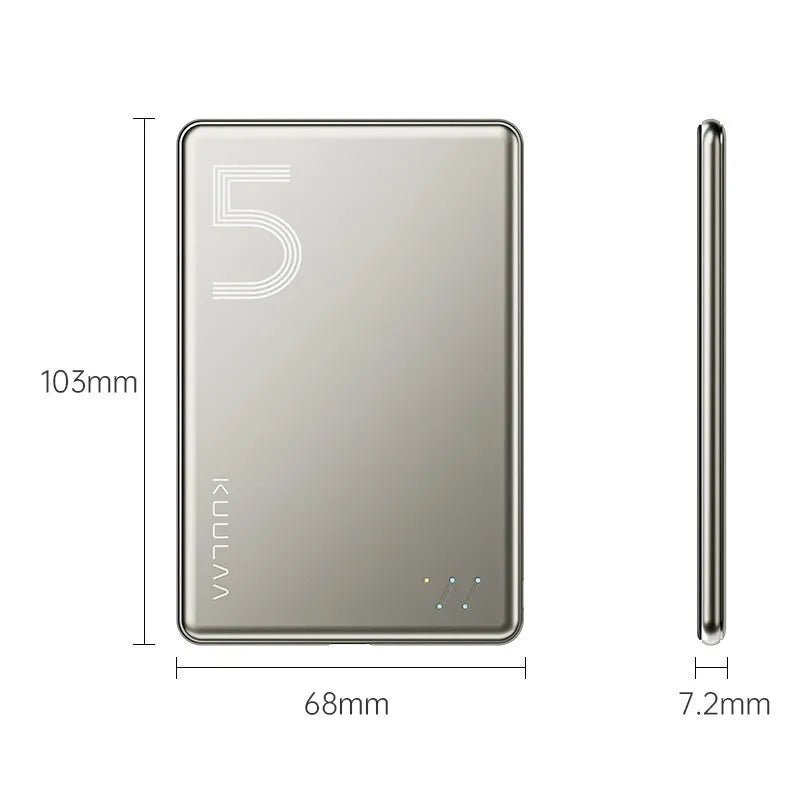 Ultra-thin magnetic wireless power bank 5000 mAh in neutral titanium colour-changing alloy shell
