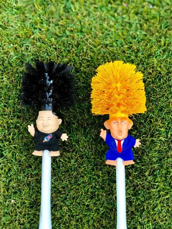 Yellow plastic Donald Trump toilet brush with 40cm length and hanging slot