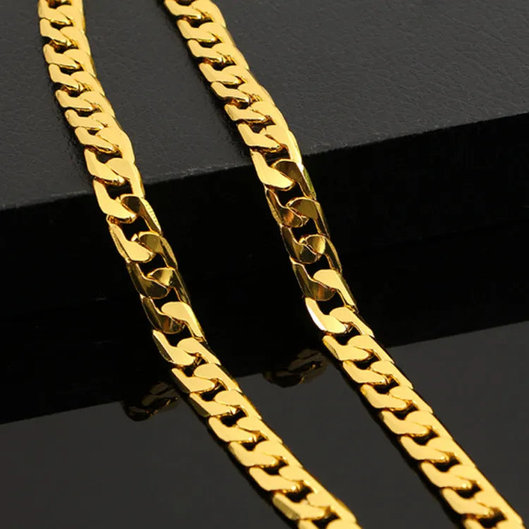 Men's flat side NK necklace large chain 60cm golden finish on display