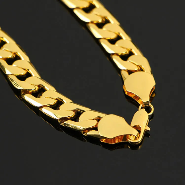 Men's flat side NK necklace large chain 60cm golden finish on display