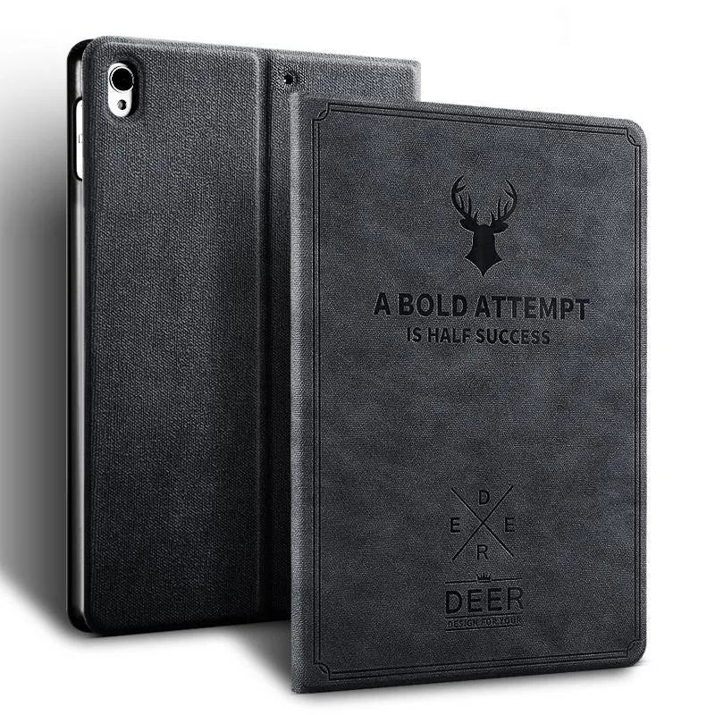 Flat anti-falling imitation leather jacket cover for iPad Air 4 10.9 inch, simple style, black colour
