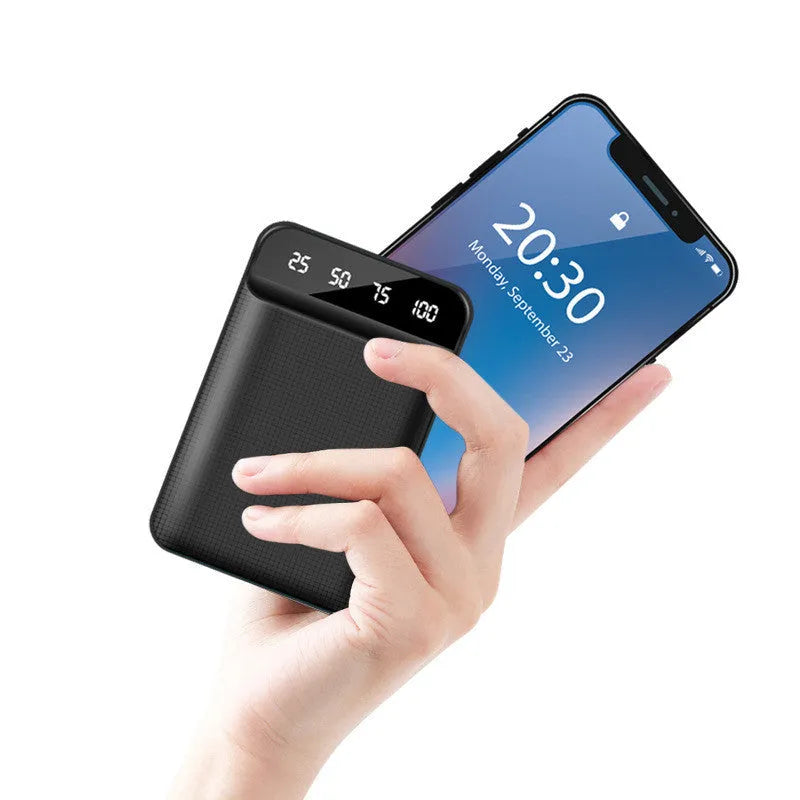 Compact portable power bank with polymer lithium-ion battery and multiple USB charging ports