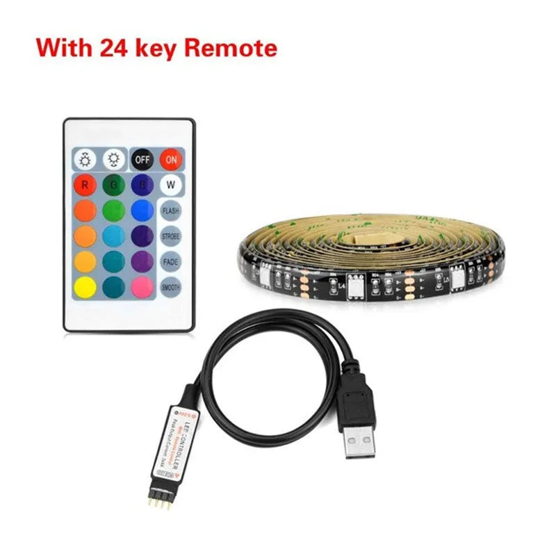 Flexible LED strip light with 30 LEDs per metre shown bent around a corner.