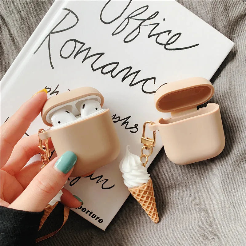 Silicone cylinder ice cream design protective case for Apple AirPods 2 in a photo colour.
