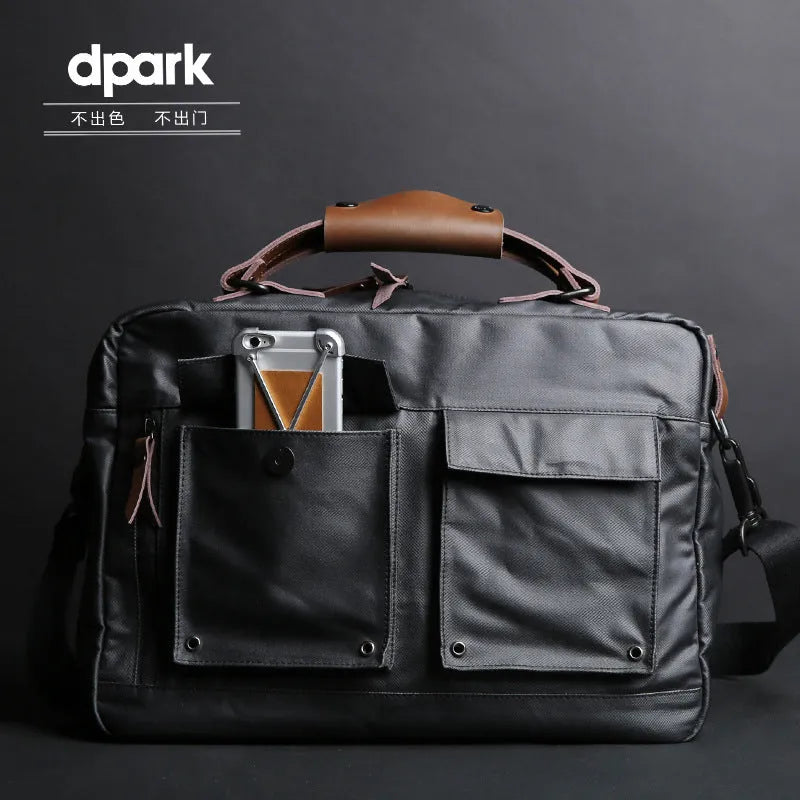 Dpark black laptop bag with single shoulder strap showing 14 inch laptop compartment