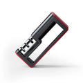 Black and red professional three-stage knife sharpener with non-skid rubber feet.