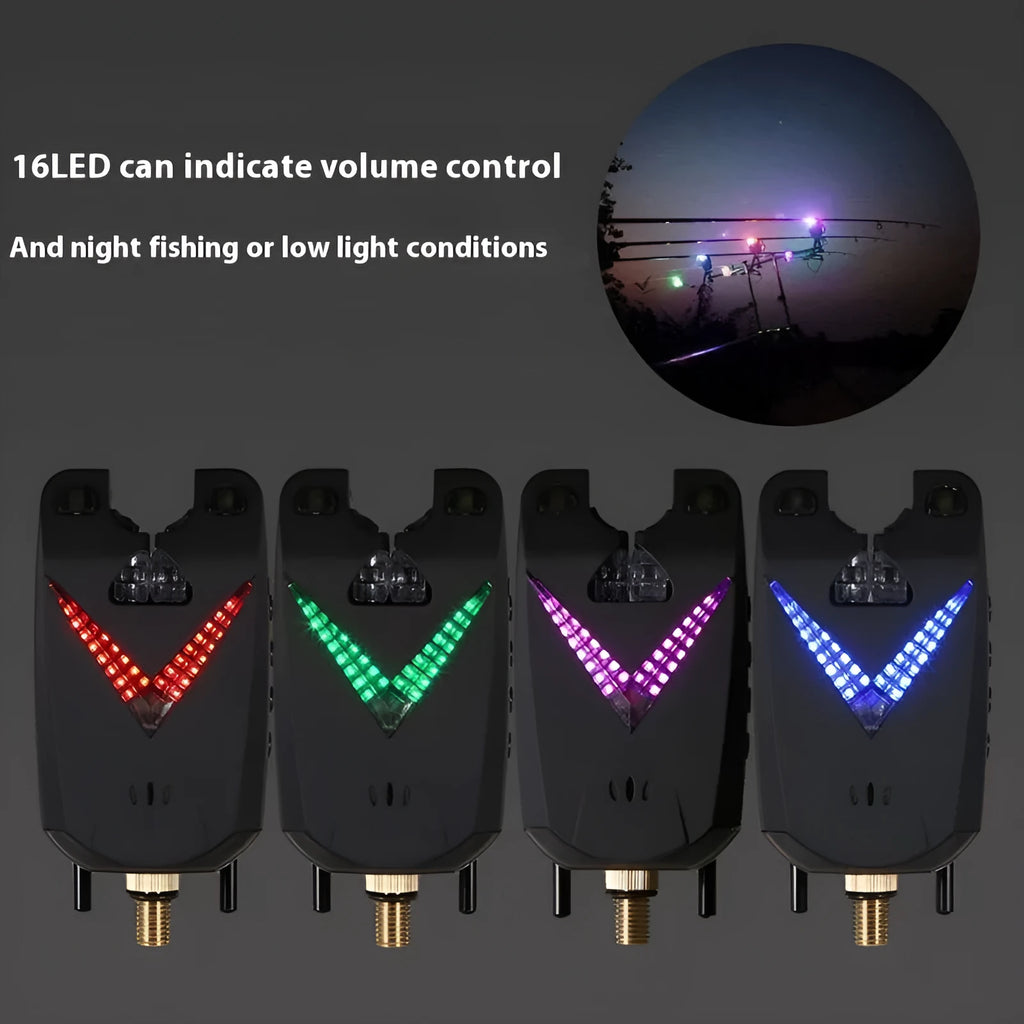 Wireless fishing electronic bite alarm unit with ABS casing for multi-rod monitoring.