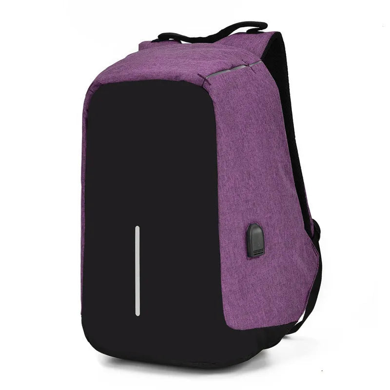 Fashion anti-theft backpack with USB port, air cushion strap, and 16-inch laptop compartment in black