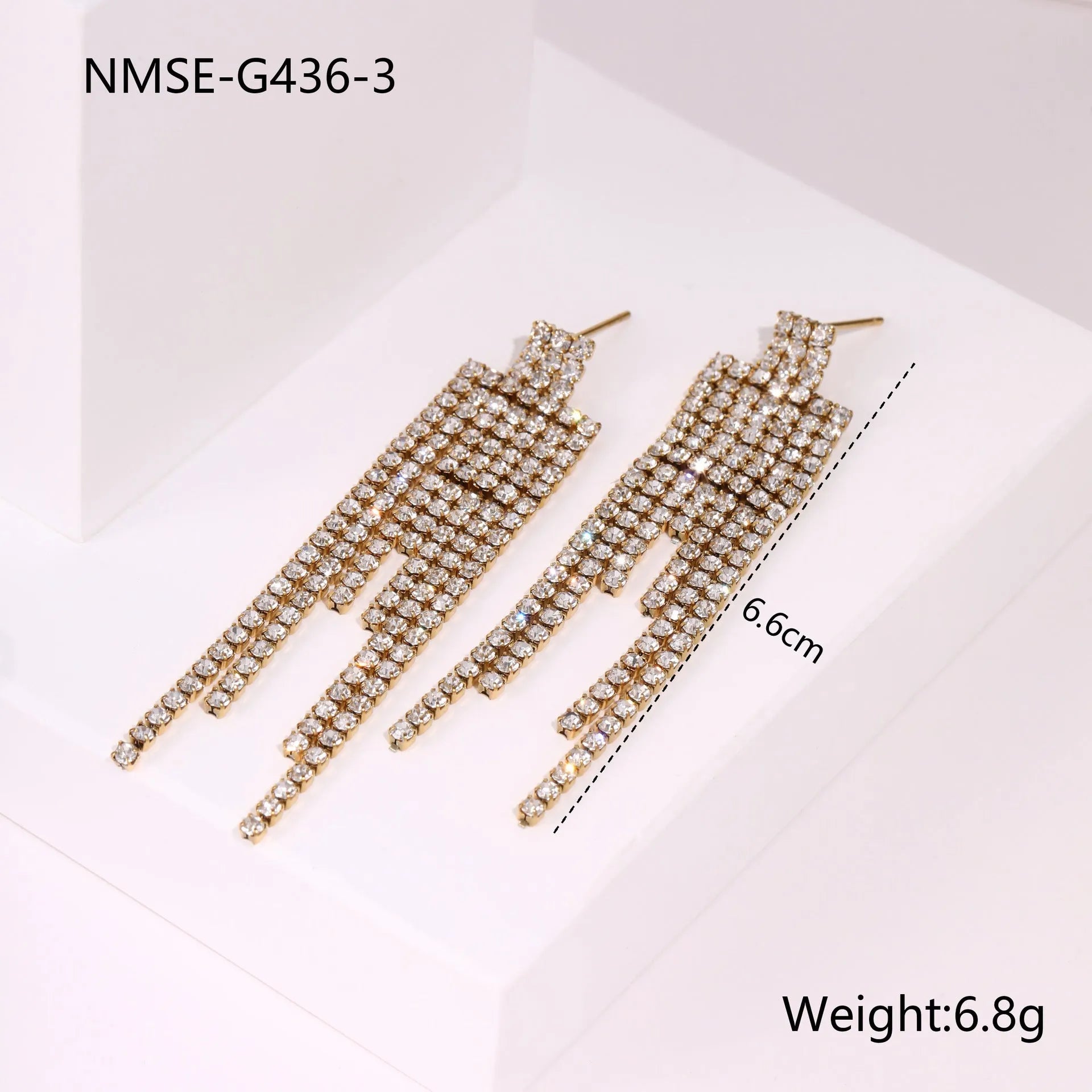 Stainless steel earrings with love heart shape, five-pointed star elements and diamond tassel detailing