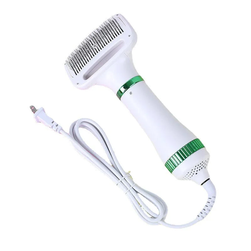 Pet hair dryer comb tool in platinum or white and green colour for grooming dogs and cats