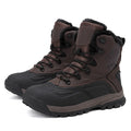Men's black high-top boots with fleece lining, flat heel, and lace-up front on a ribbed TPR sole.
