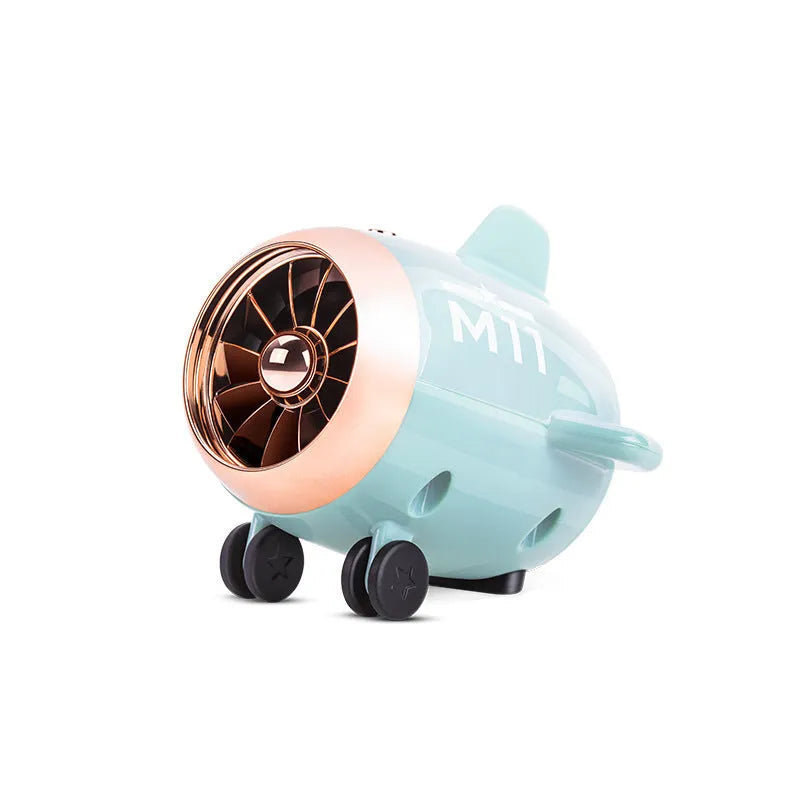 Mini wireless Bluetooth speaker in vintage blue colour showing compact 85x75x70mm dimensions with USB charging port