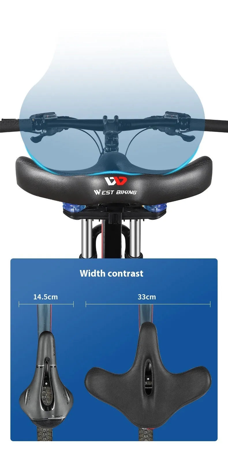 Black leather bicycle saddle cushion with thick polyurethane foam padding.