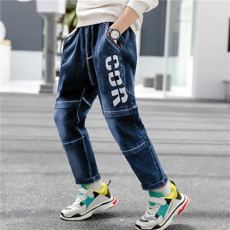 Boys jeans with one-piece velvet lining in light blue, size 100cm to 160cm, autumn winter