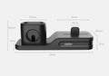 Black silicone 3-in-1 charging base for Apple-compatible iPhone, iWatch and AirPods devices on flat surface