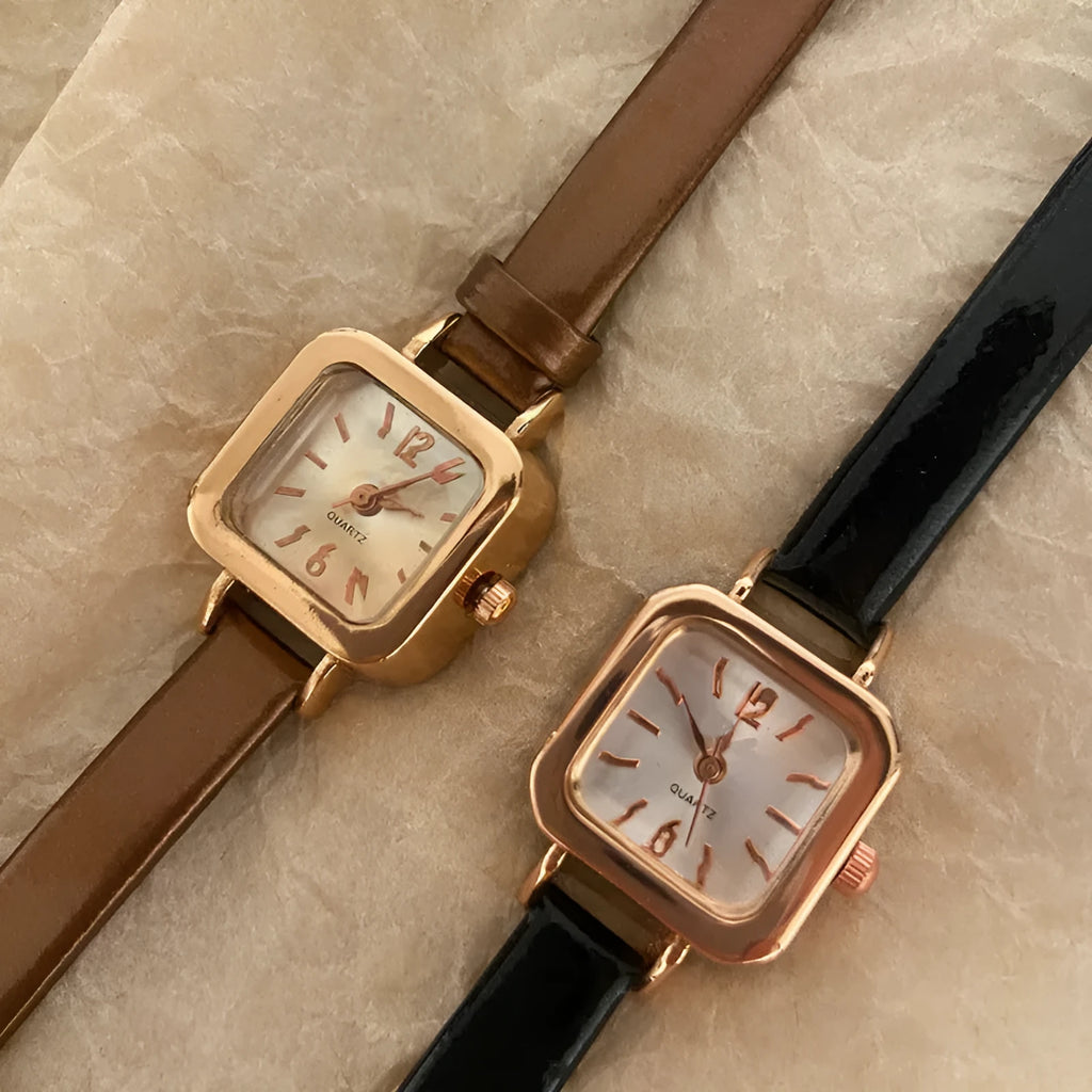 Women's retro fashion watch with alloy case in black, white, pink and brown colour options