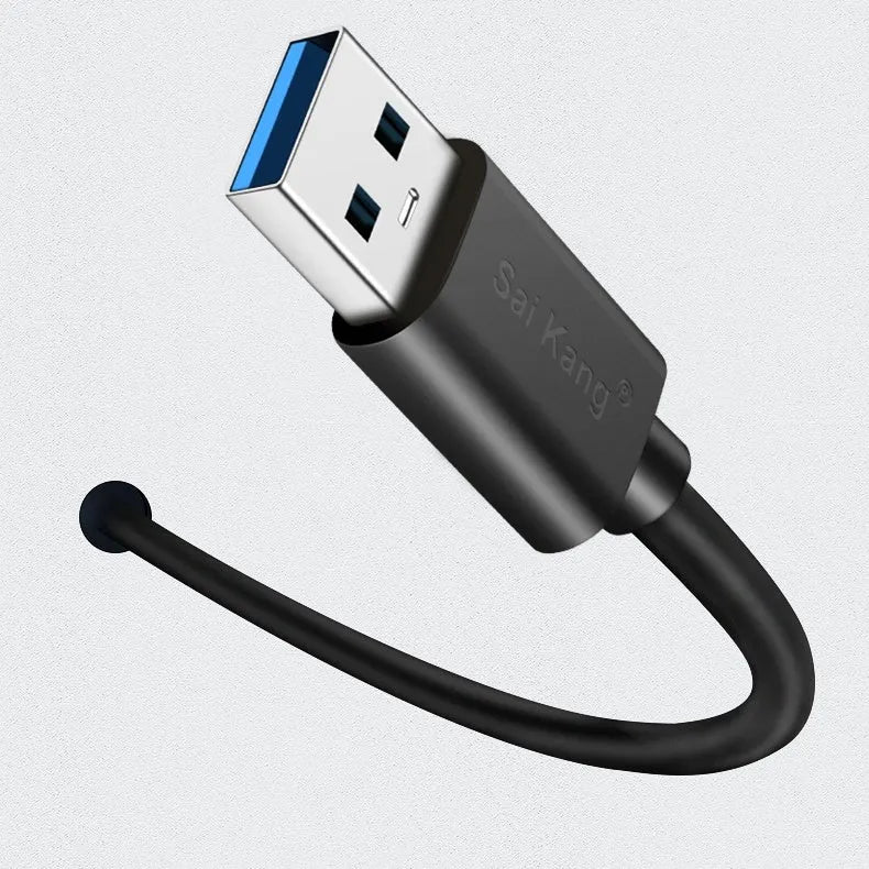 Black USB extension cable with male and female connectors, shown coiled to demonstrate its available lengths.
