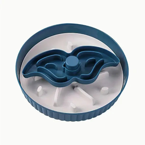 Interactive pet slow feeder bowl with rotating game board and textured silicone pad in assorted colours.