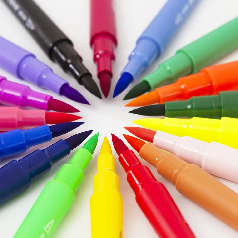 Set of 48 double-ended watercolour pens in a clear plastic PP storage box, showing the two-tip design.