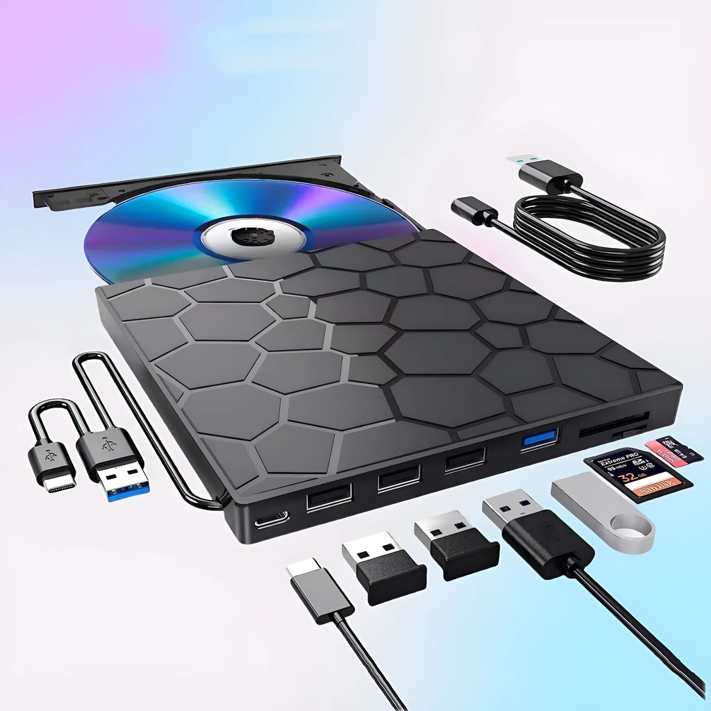 Black external USB CD/DVD drive for laptop and desktop computers