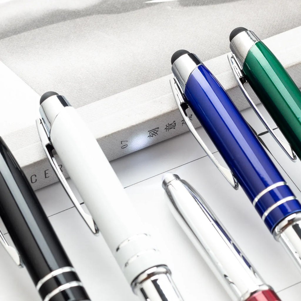 Red metal capacitive stylus pen with LED light and bullet type pen head