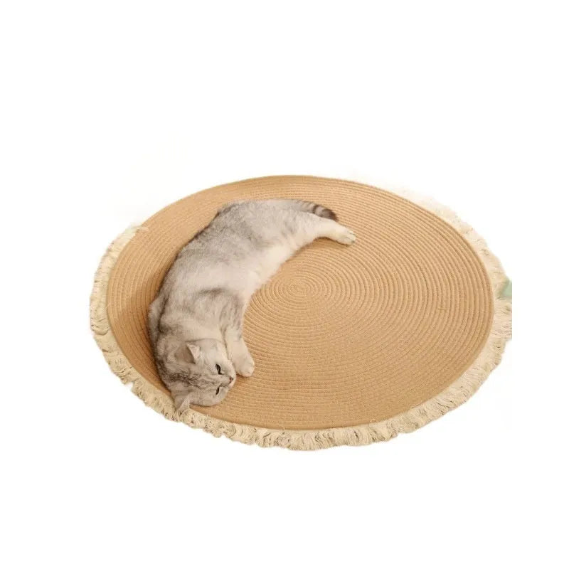 Wear-resistant natural papyrus integrated cat nest and scratch pad in tassel colour, 100cm size, simple style