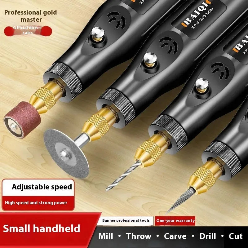 Small handheld electric right angle grinder and polishing machine with a 12W motor.