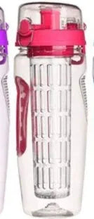 32oz BPA-free Tritan fruit infuser water bottle with removable fruit cup in assorted colours