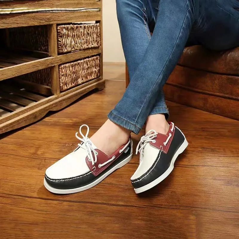 Men's British style flat heel casual shoes in artificial PU, shown in available colours.