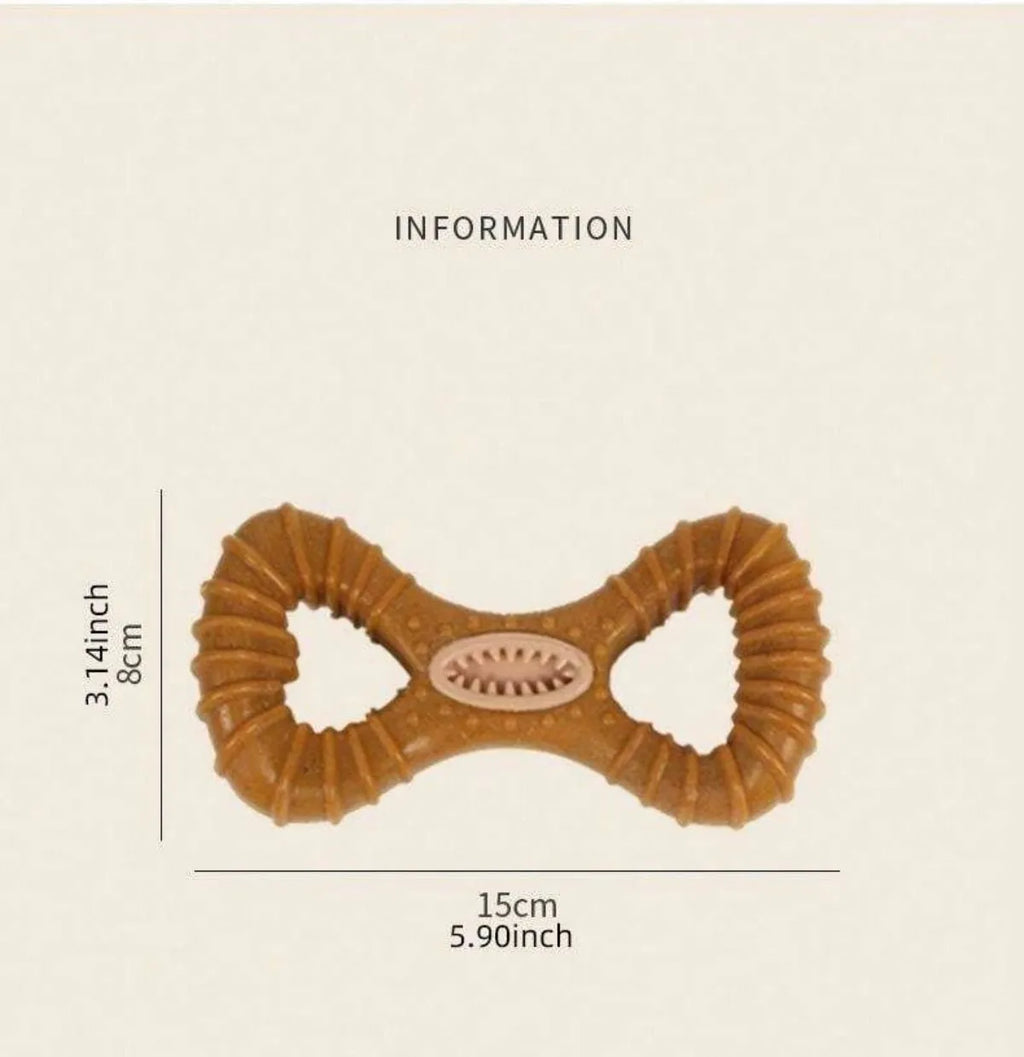 Durable rubber dog chew bone toy for teeth cleaning, shown in 8-shape and Y-shape designs.