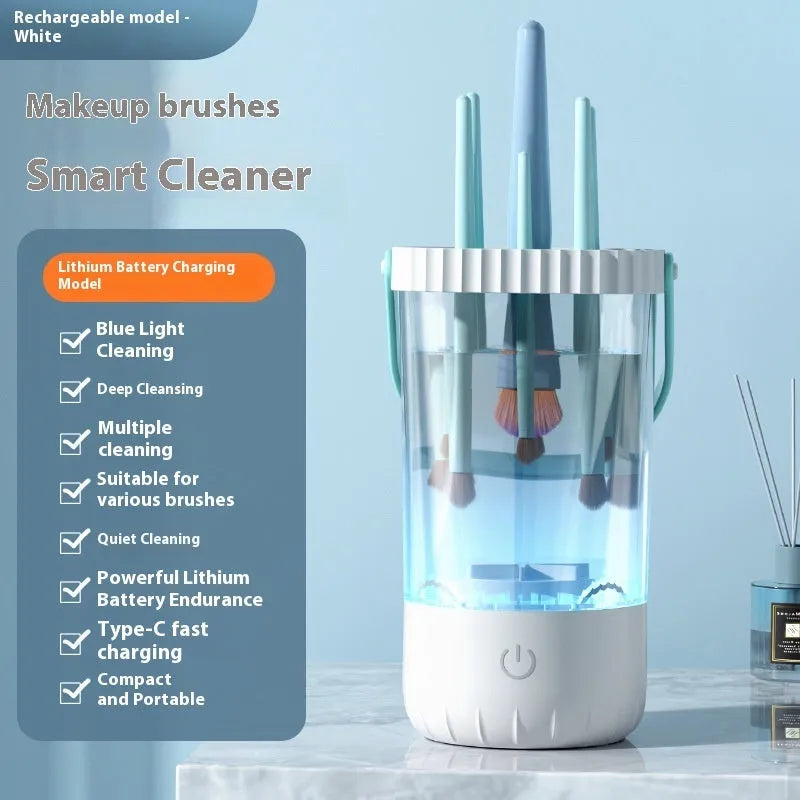 White rechargeable electric cleaning brush for makeup tools with USB cable
