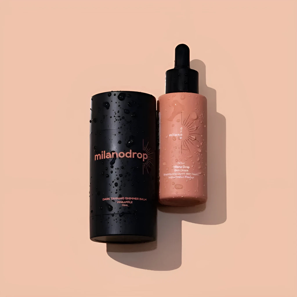 Matte Sun Tanning Black Liquid 50ml bottle and Tanning Flash Cream 75ml tube set.