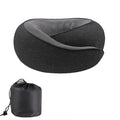 U-shaped memory foam neck pillow for travel with storage bag in grey colour.