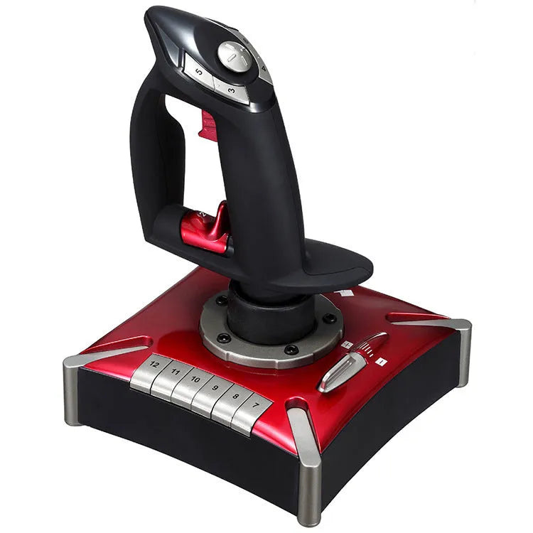 Red USB flight simulation controller joystick with ABS construction for computer gaming