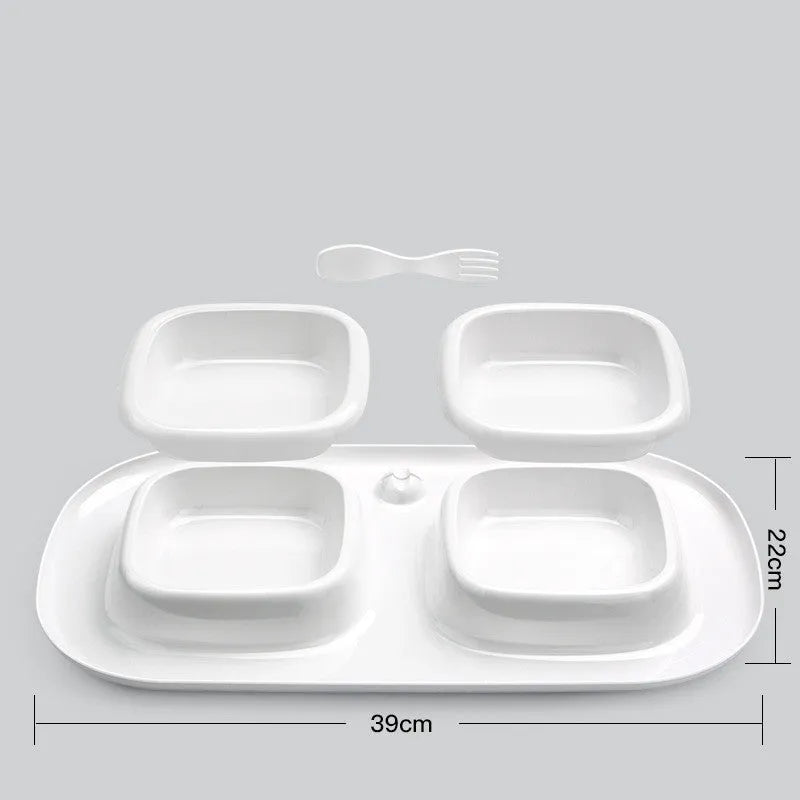 Milky white plastic double pet cat bowl by Cat Le Shi with two separate compartments