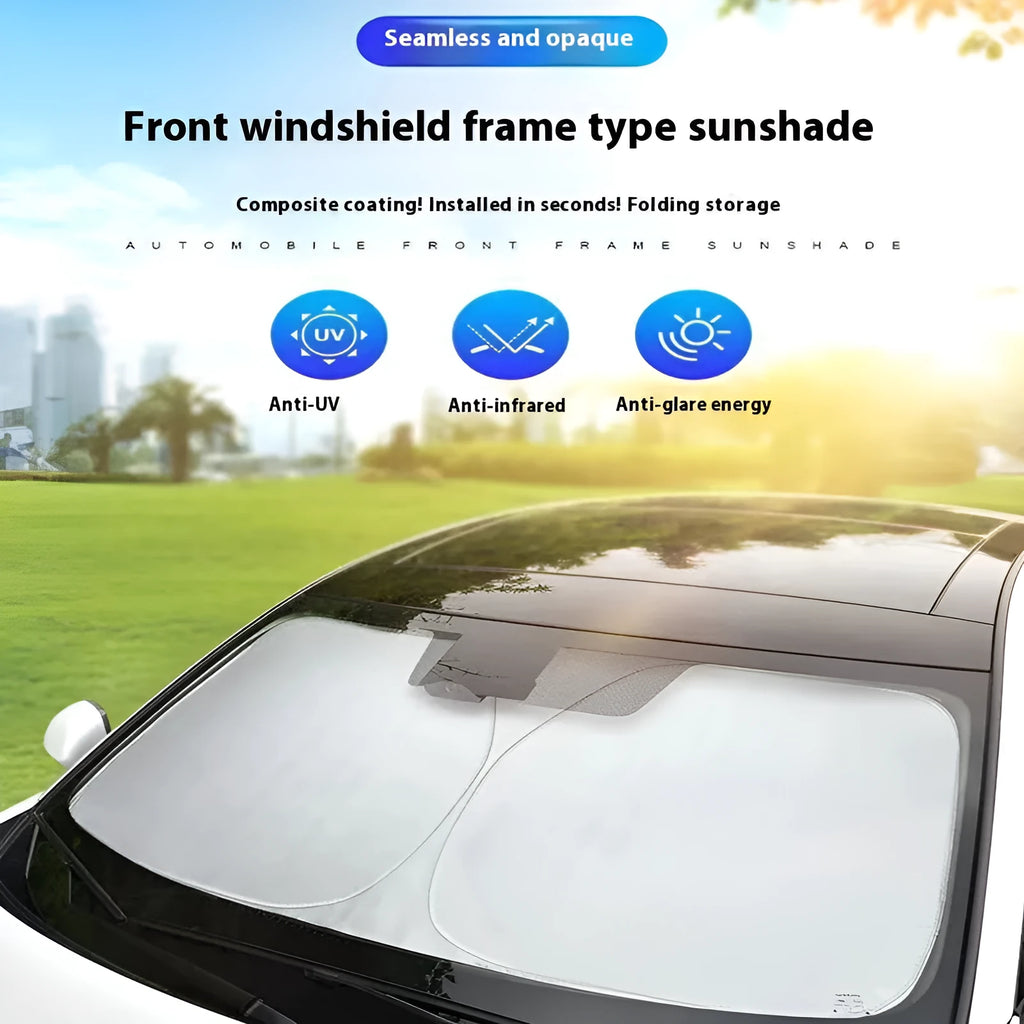 Aluminium foil car sunshade in titanium silver colour, folded flat.