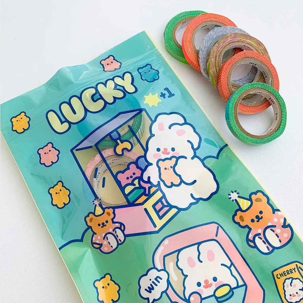 Rabbit-themed resealable plastic packaging bag in rectangle shape, showing one of four design options.