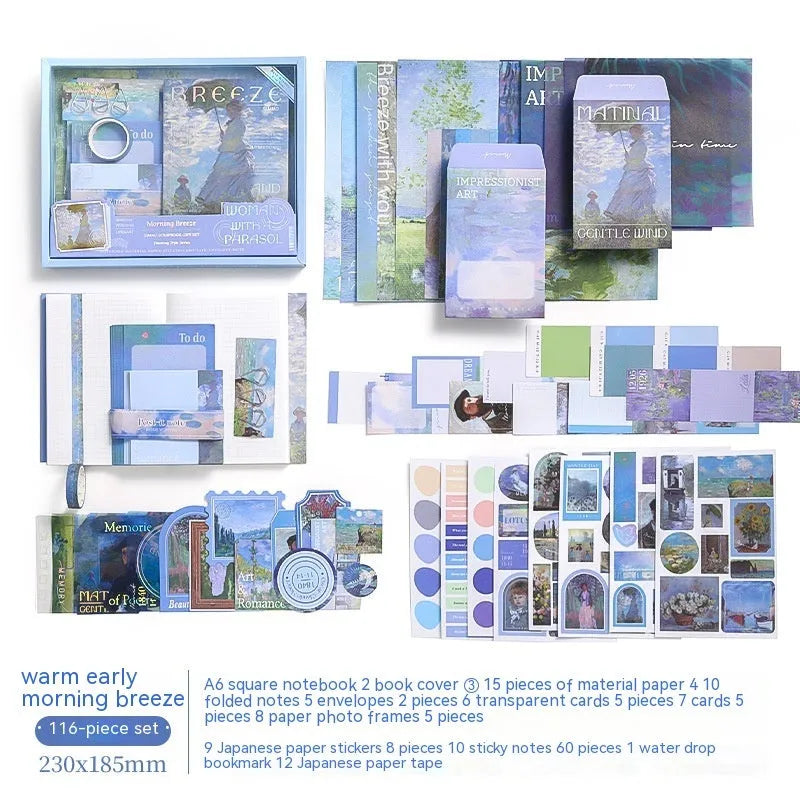 A6 grid notebook creative journal gift box with bookclothes, material paper, cards, and decorative accessories