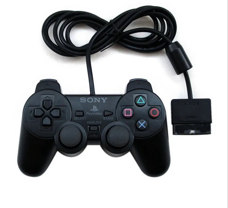 PlayStation 2 wired vibration game controller with USB connection in bare metal finish
