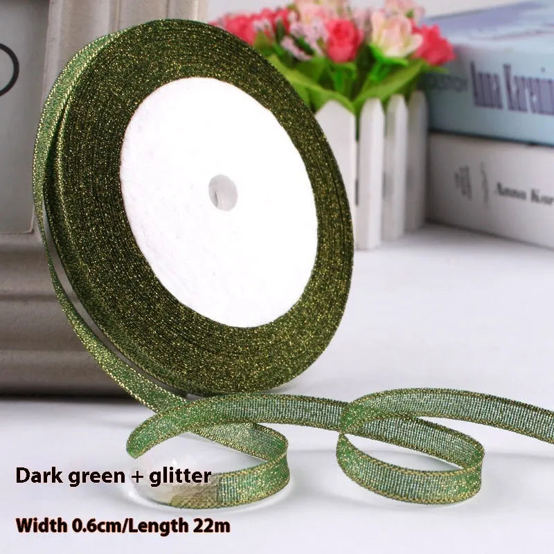 0.6cm wide polyester gift packaging ribbon roll in multiple colour options including gold leaf and jade pink