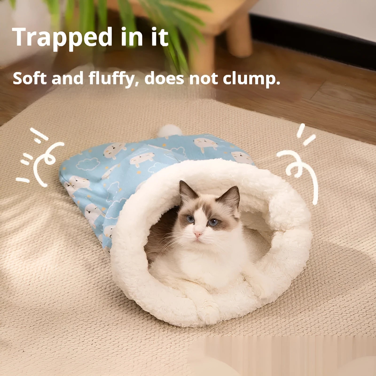 Flannel cat sleeping bag bed measuring 50 by 40 centimetres with pp cotton filling