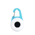 Blue USB rechargeable LED dog collar light with adjustable silicone strap shown on a collar.