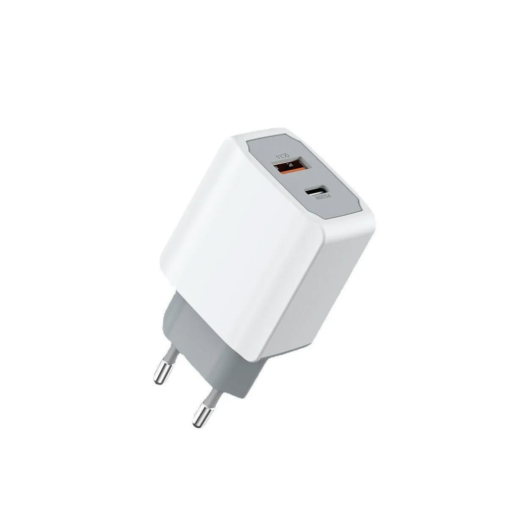 White USB fast charger set with compact charging head and 1.8m European standard fast charge cable