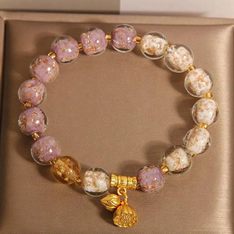 New Chinese style purple luminous glazed crystal bracelet for women, fresh sweet style