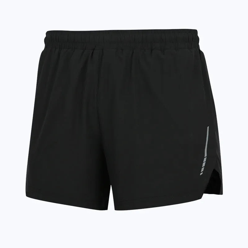 Unisex straight-cut marathon running shorts in quick-dry polyester, shown in fluorescent green.