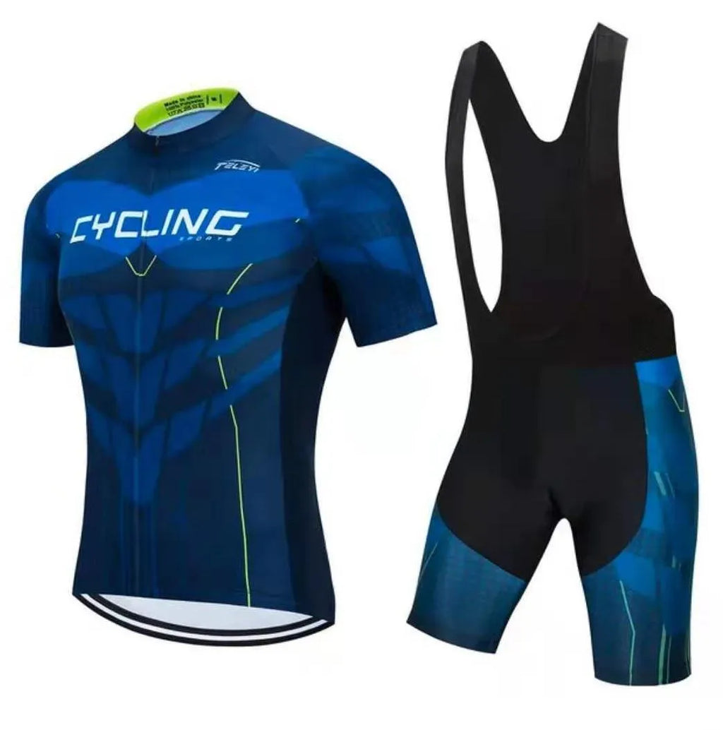 Cycling jersey and shorts set for summer road and mountain bike riding with moisture wicking properties