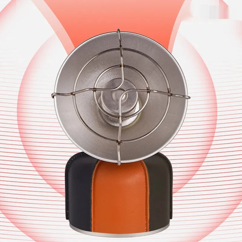Black and orange portable outdoor heater stove with automatic ignition for camping.