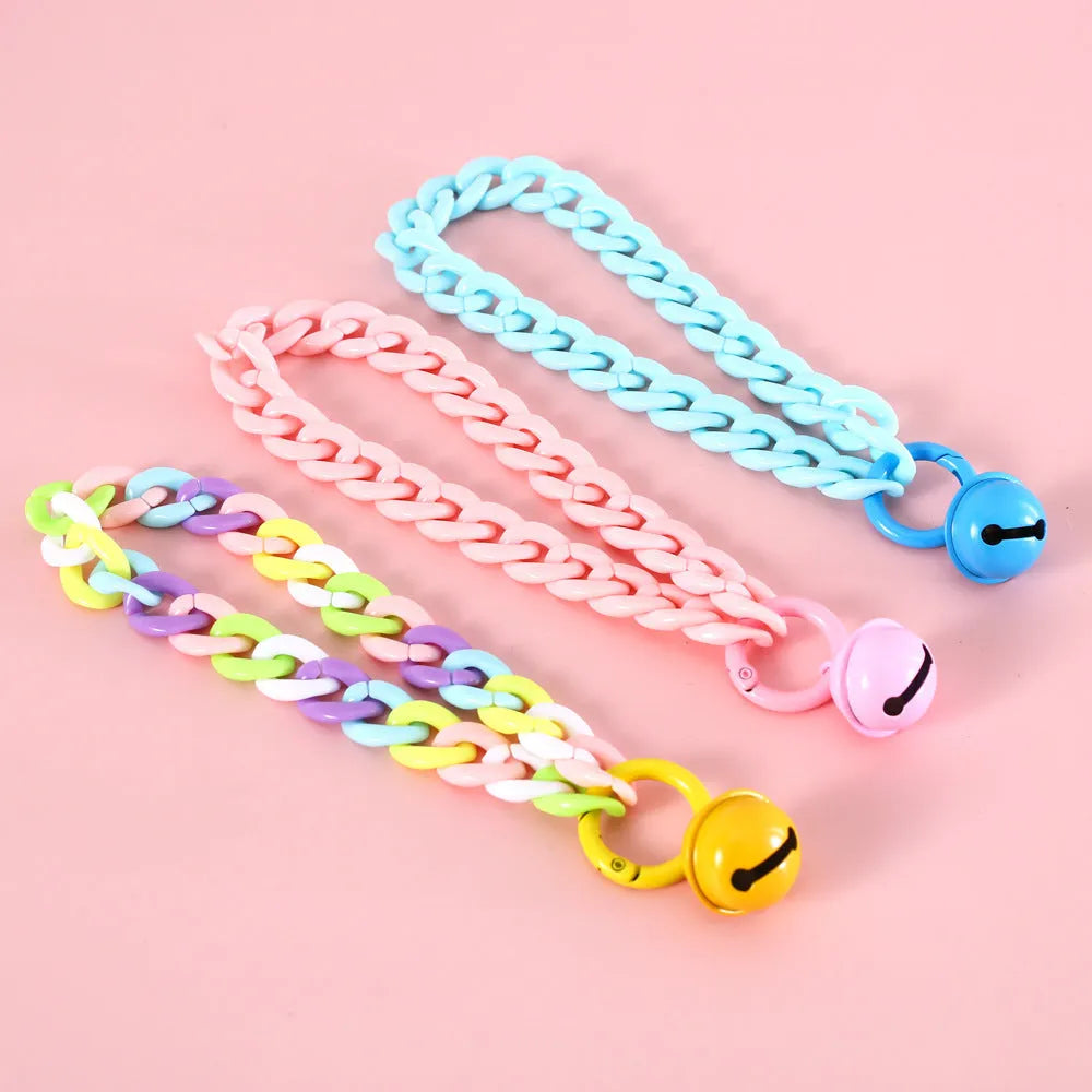 Adjustable plastic pet collar in macaron candy colours with chain details for cats dogs rabbits
