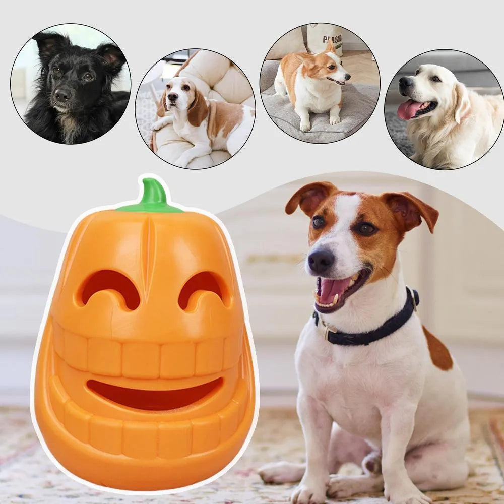 Yellow TPR pumpkin-shaped durable dog chew toy for aggressive chewers